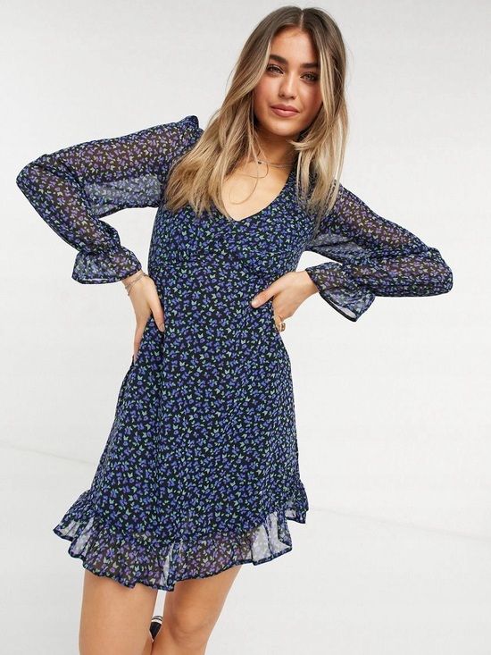 Nobody'S Child Dresses & Skirts - Nobody’s Child Mini Tea Dress Blue Green Ditsy Floral  Size 8 NWT